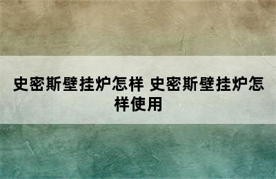 史密斯壁挂炉怎样 史密斯壁挂炉怎样使用